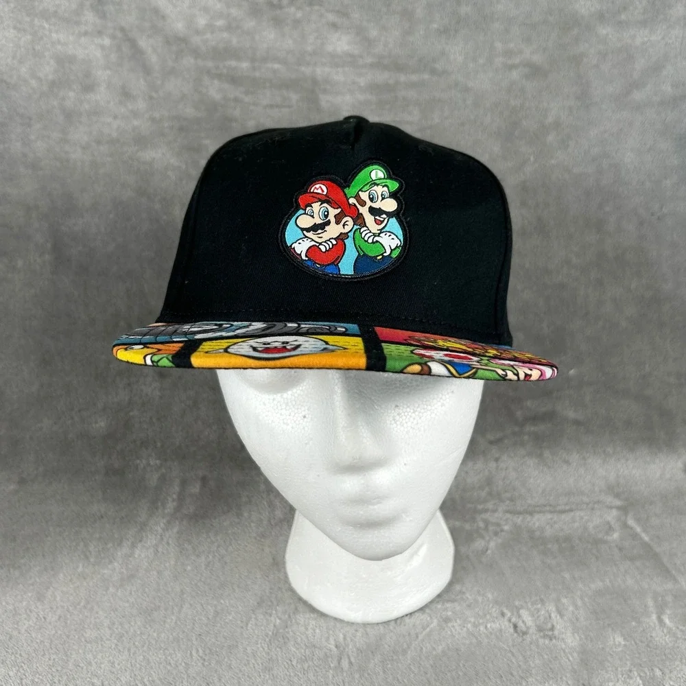 Nintendo Super Mario Luigi Snapback Hat Black Comic Print Brim SB8HT7SMB Mens OS